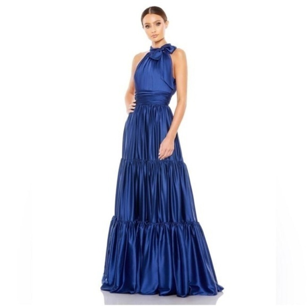 Mac Duggal Halter Neck Satin Tiered Evening Prom Formal Gown 50658 Size 6 NWT - Picture 2 of 11